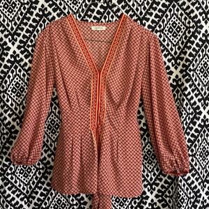 Max studio Print Blouse-Orange, Yellow and White. Size Small